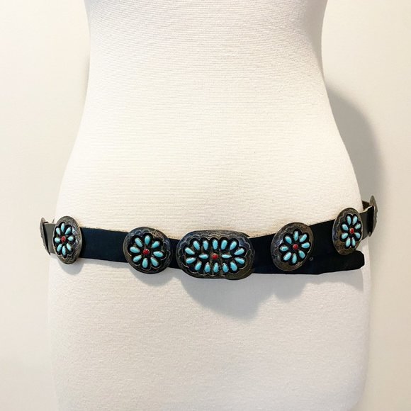576 Vintage Zuni Tony Romansito Sterling Silver and Turquoise Belt main image 5
